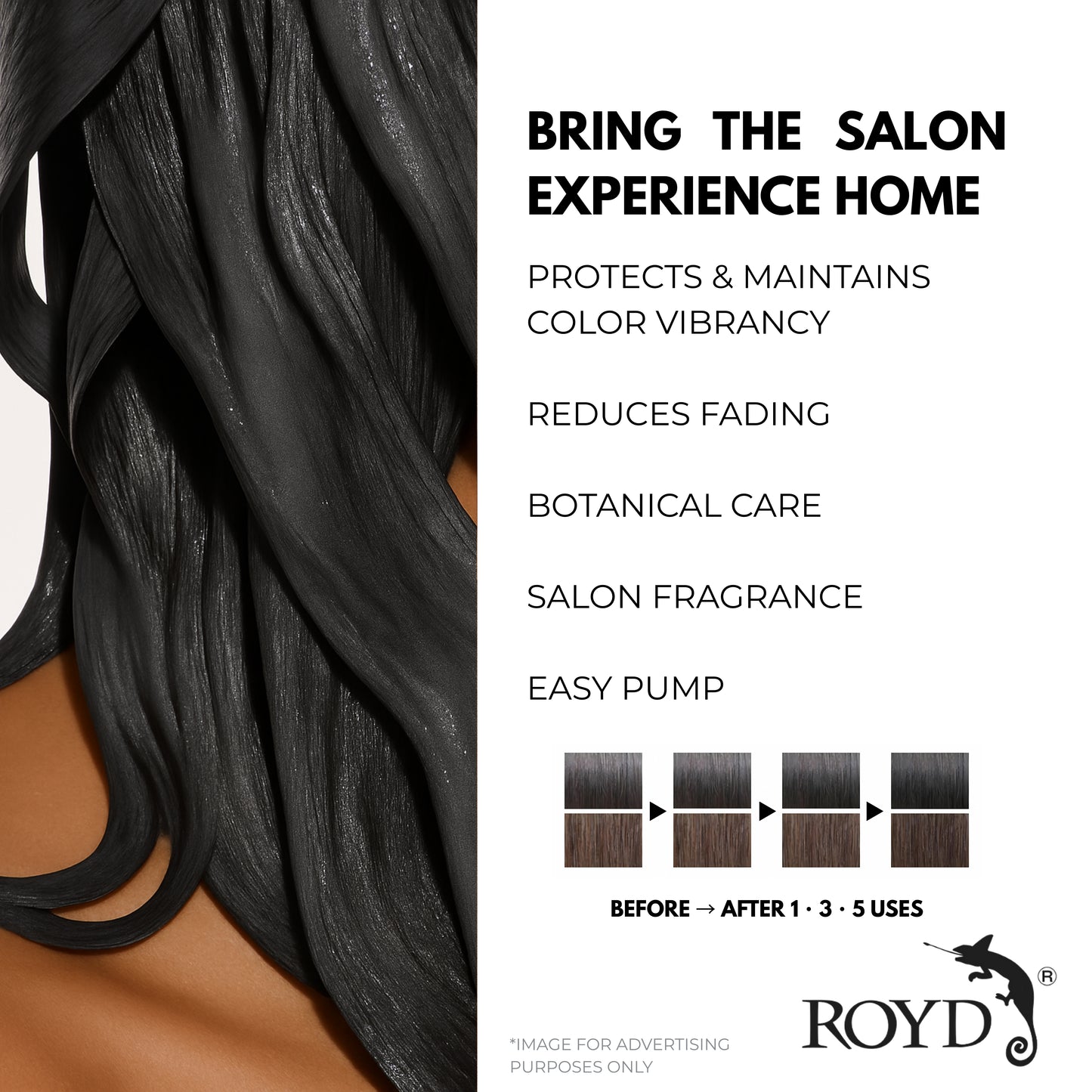 ROYD Color-Depositing Shampoo Glossy Black 10.1 fl oz (300 mL) – Protects and Maintains Deep Black Hair Color Japanese Hair Color Shampoo Made In Japan