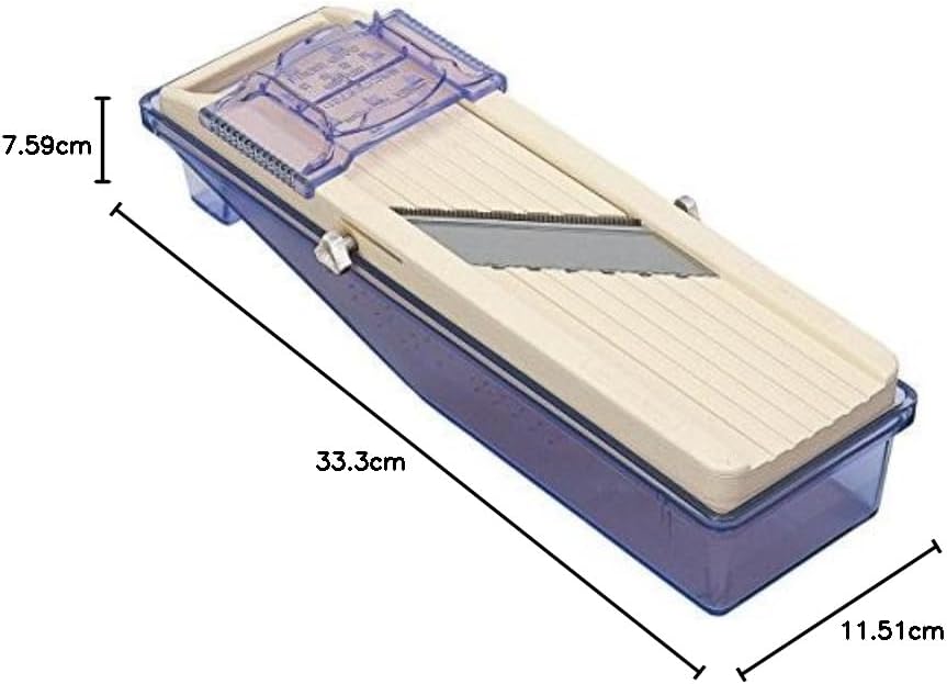 Benriner Mandolin Vegetable Slicer 6.4cm, Beige- 3 interchangeable Stainless Steel Blades, Catch Tray & Safety Guard