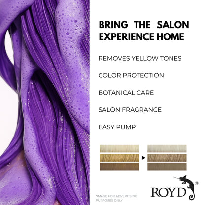 ROYD Color-Depositing Purple Shampoo 10.1 fl oz (300 mL) – Neutralizes Yellow Tones & Brightens Blonde, Silver, and Bleached Hair Japanese Hair Color Shampoo Made In Japan