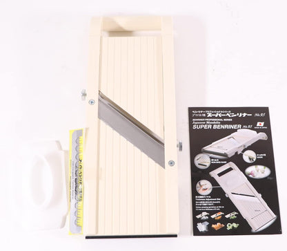 Benriner Mandoline Slicer 9.5cm Beige | 3 Stainless Steel Blades & Safety Guard