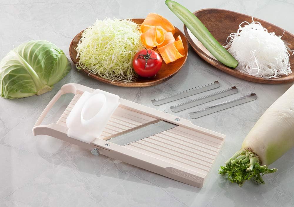 Benriner Super Standard Mandoline Slicer, Beige, 4 Stainless Steel Blades