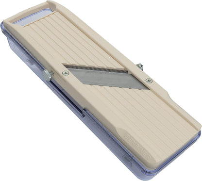 Benriner Mandolin Vegetable Slicer 6.4cm, Beige- 3 interchangeable Stainless Steel Blades, Catch Tray & Safety Guard