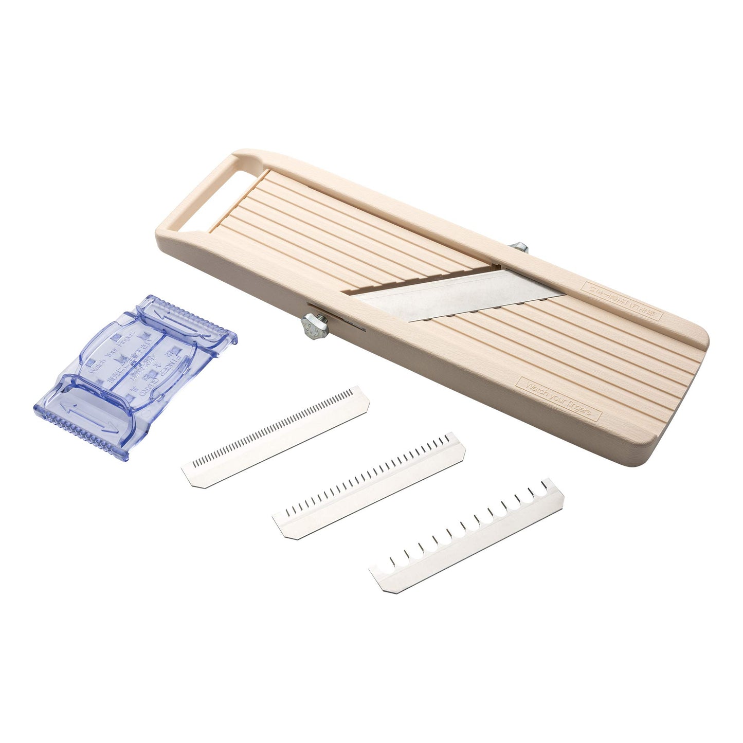 Benriner Mandolin Vegetable Slicer 6.4cm, Beige - 3 interchangeable Stainless Steel Blades & Safety Guard (No Catch Tray)