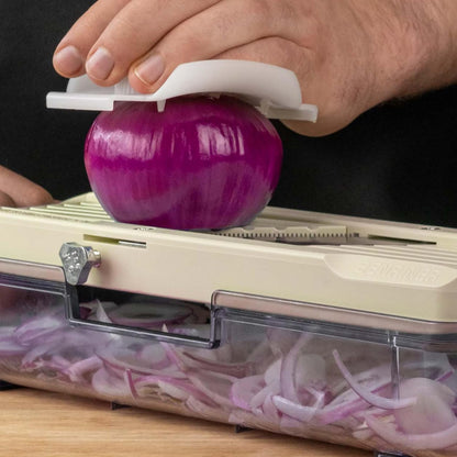 Benriner Mandolin Vegetable Slicer 6.4cm, Beige- 3 interchangeable Stainless Steel Blades, Catch Tray & Safety Guard